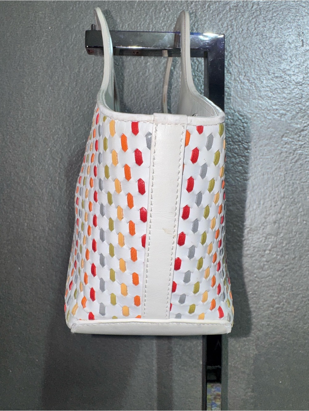 Salvatore Ferragamo White Tote with Multicolor Perforated Accents - Picture 5 of 16
